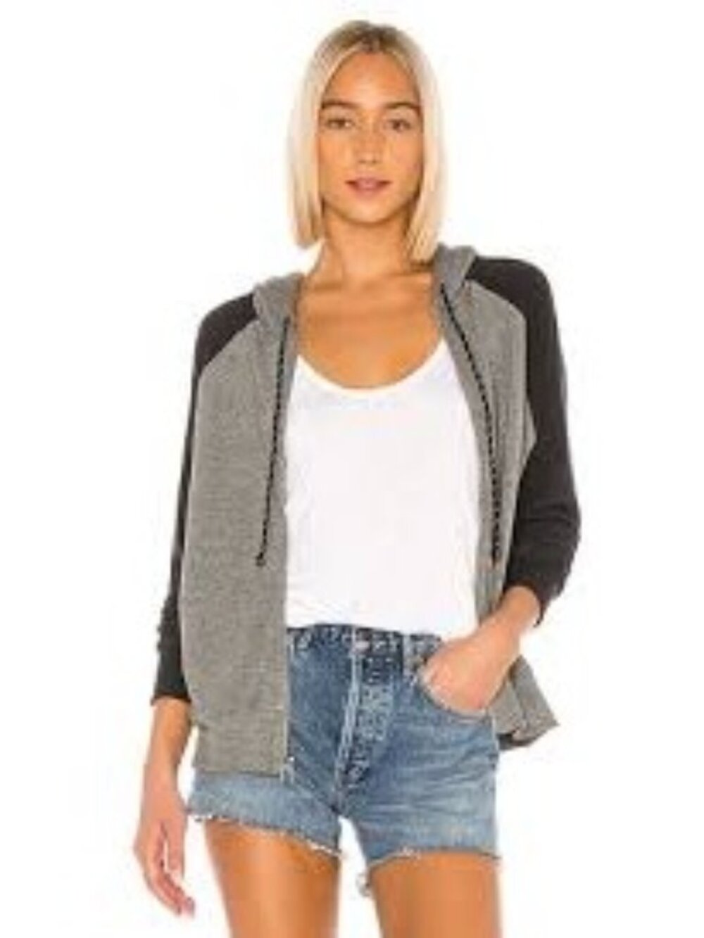 Sundry Gray & Black Zip-Up Hoodie With Back Stripes
